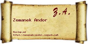 Zemanek Andor névjegykártya